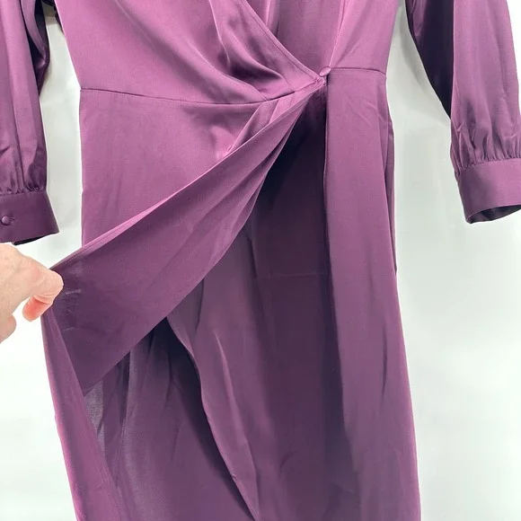 Banana Republic‎ Satin Collar Wrap Purple Midi Dress Size 14 NWT - Pinot Noir - Picture 5 of 15